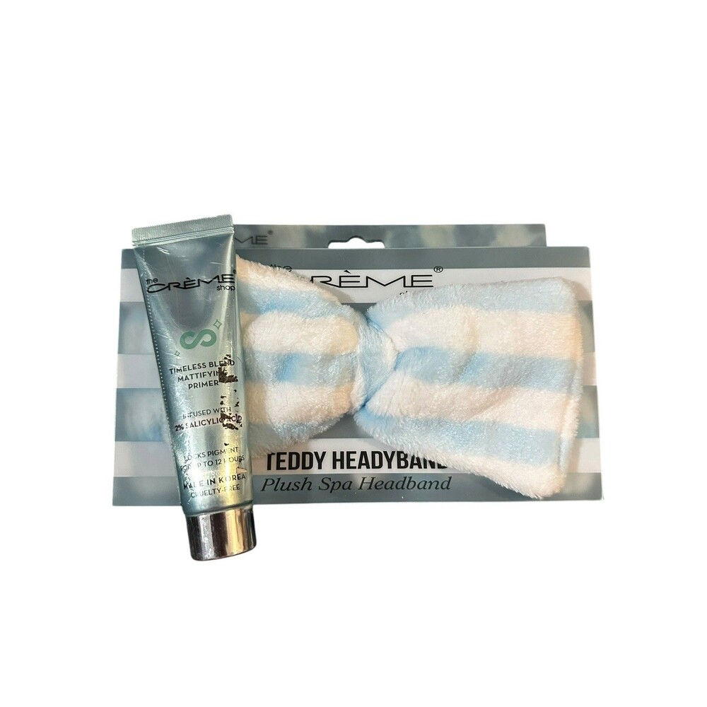 The Crème Shop Blue Striped Teddy Headband™ Plus Timeless Blend Primer 30ml NEW
